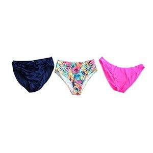 Women's XL Bikini Bottoms High Waisted Floral Solid Mix and Match Lot of 3